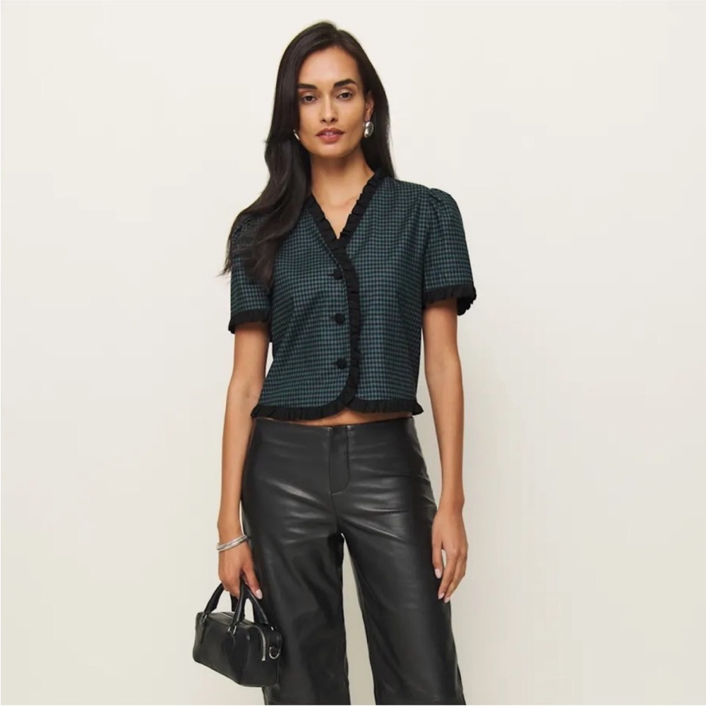 Nwt Reformation Bess linen top in dark slate check - size m